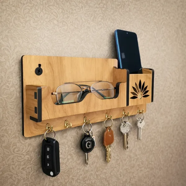 Wooden Wall Mounted Key Holder – 3-in-1 Organizer with Shelf