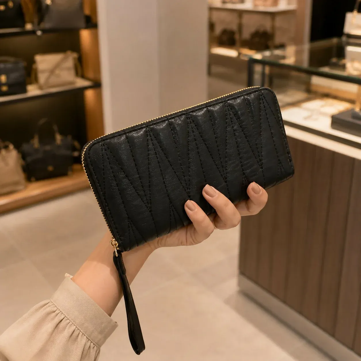 Premium Women's Quilted Wallet – Compact & Stylish with Wrist Strap - Buy Online at Alikart