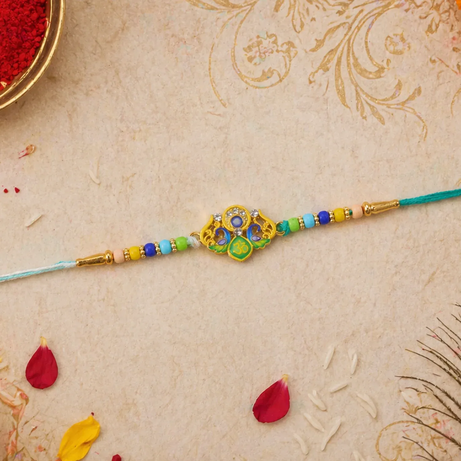 Rakhi – Traditional Colorful Beads and Yellow Thread for Brother - Detailed Feature View 2