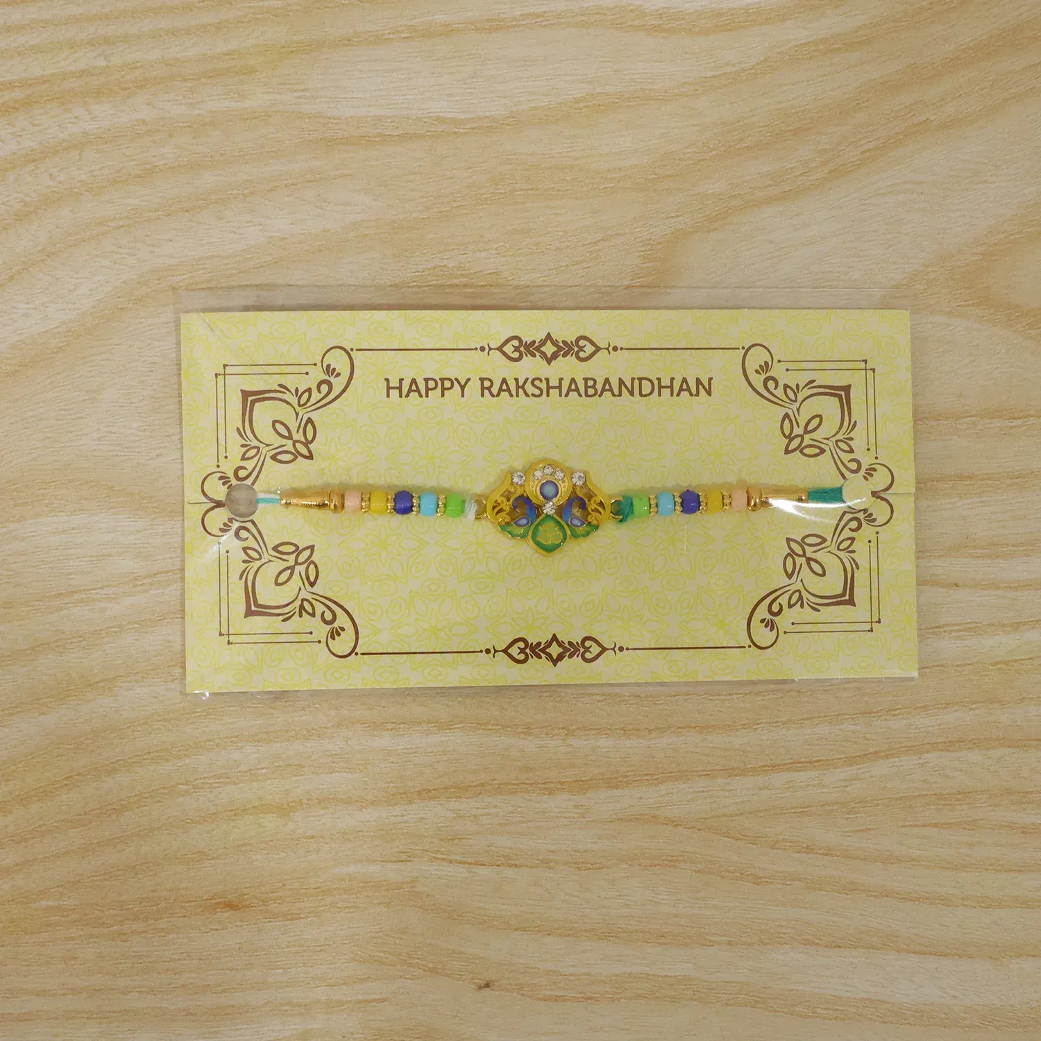Rakhi – Traditional Colorful Beads and Yellow Thread for Brother - Detailed Feature View 8