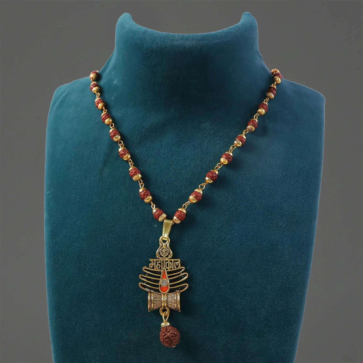 Shiva Trishul Pendant – Spiritual Rudraksha Mala Necklace - Detailed Feature View 2