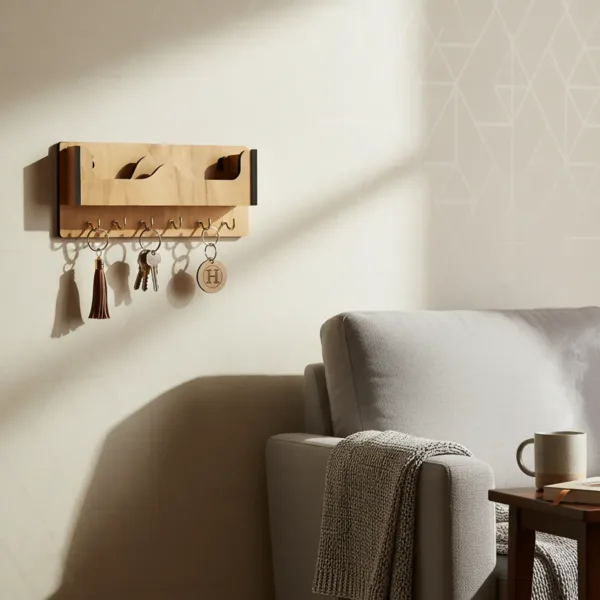 Wooden Wall Mounted Key Holder with Shelf – Organize Essentials Neatly