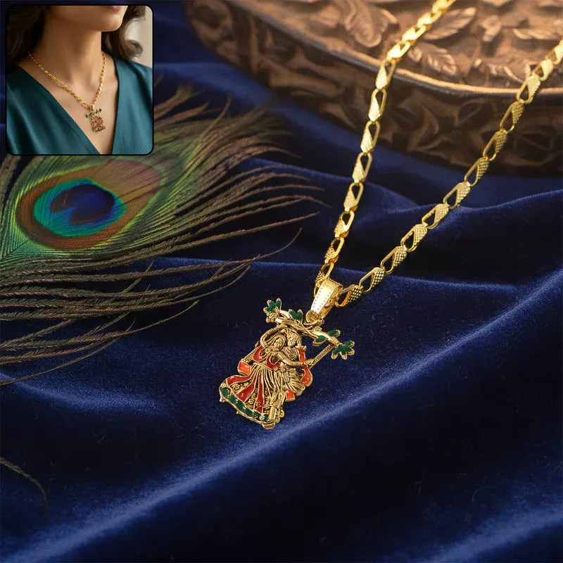 Premium Radha Krishna Pendant – Elegant Devotional Jewelry with Designer Chain - Buy Online at Alikart