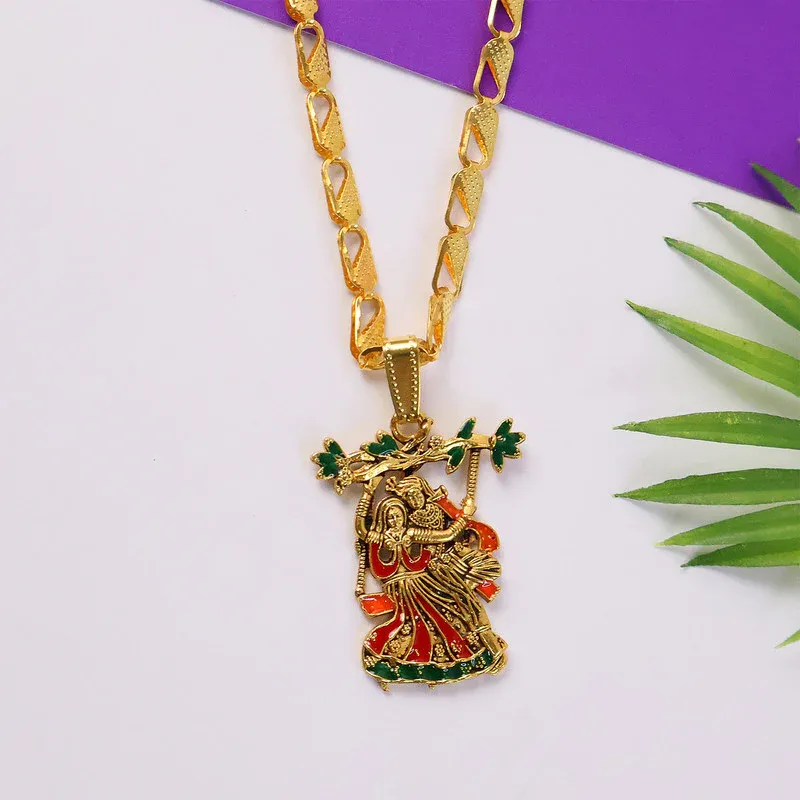 Radha Krishna Pendant – Elegant Devotional Jewelry with Designer Chain - Detailed Feature View 3