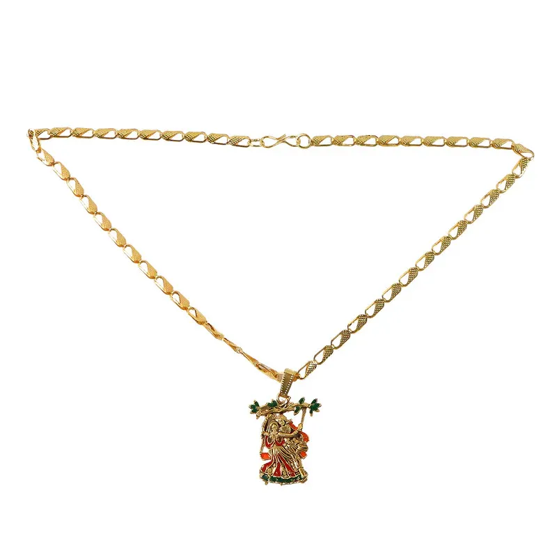 Radha Krishna Pendant – Elegant Devotional Jewelry with Designer Chain - Detailed Feature View 4