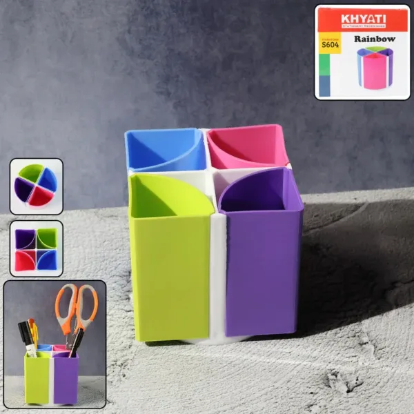 Rainbow Pen Stand – 4-Section Multicolor Desk Organizer