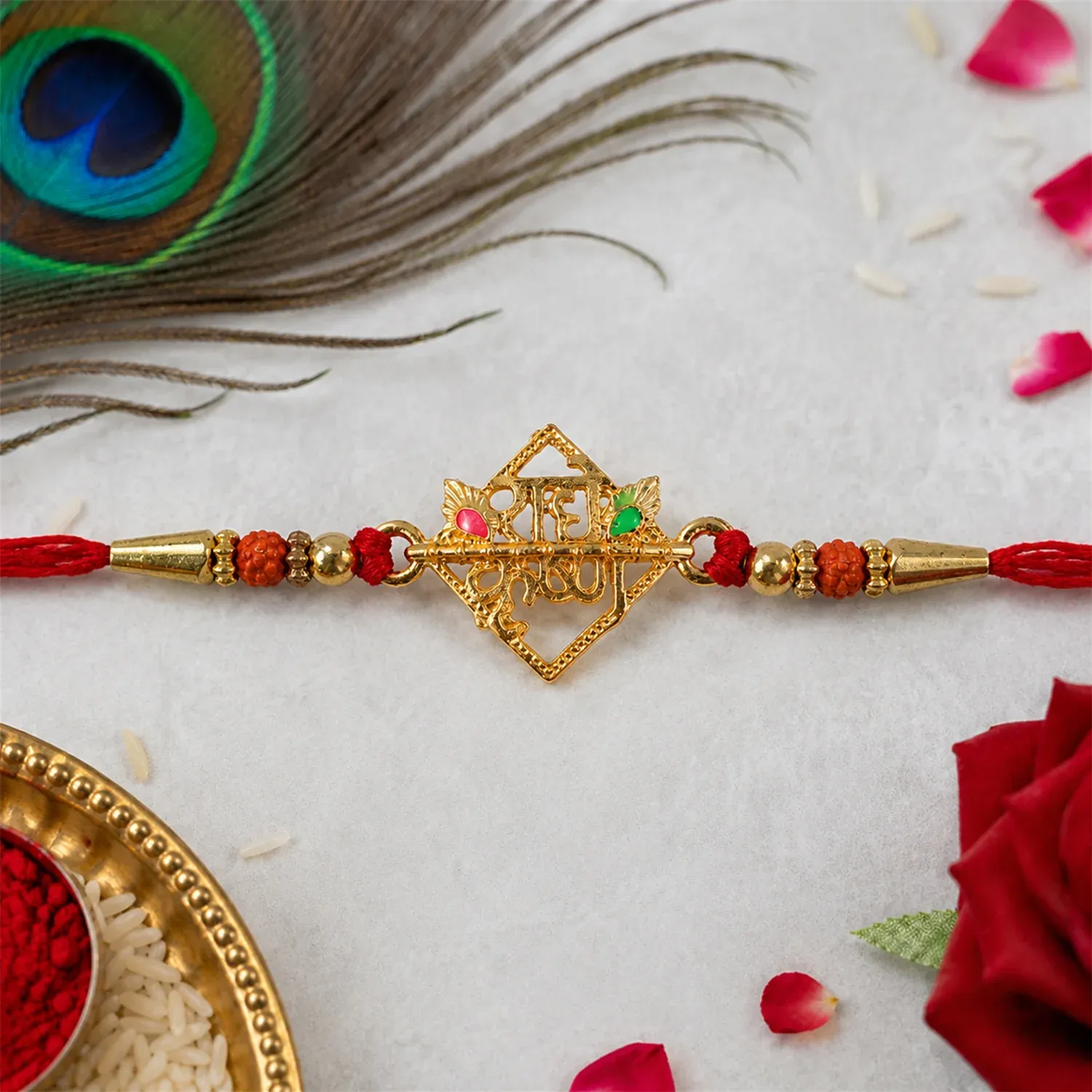Premium Radha Krishna Rakhi – Elegant Crystal Bead Design for Brother - Buy Online at Alikart