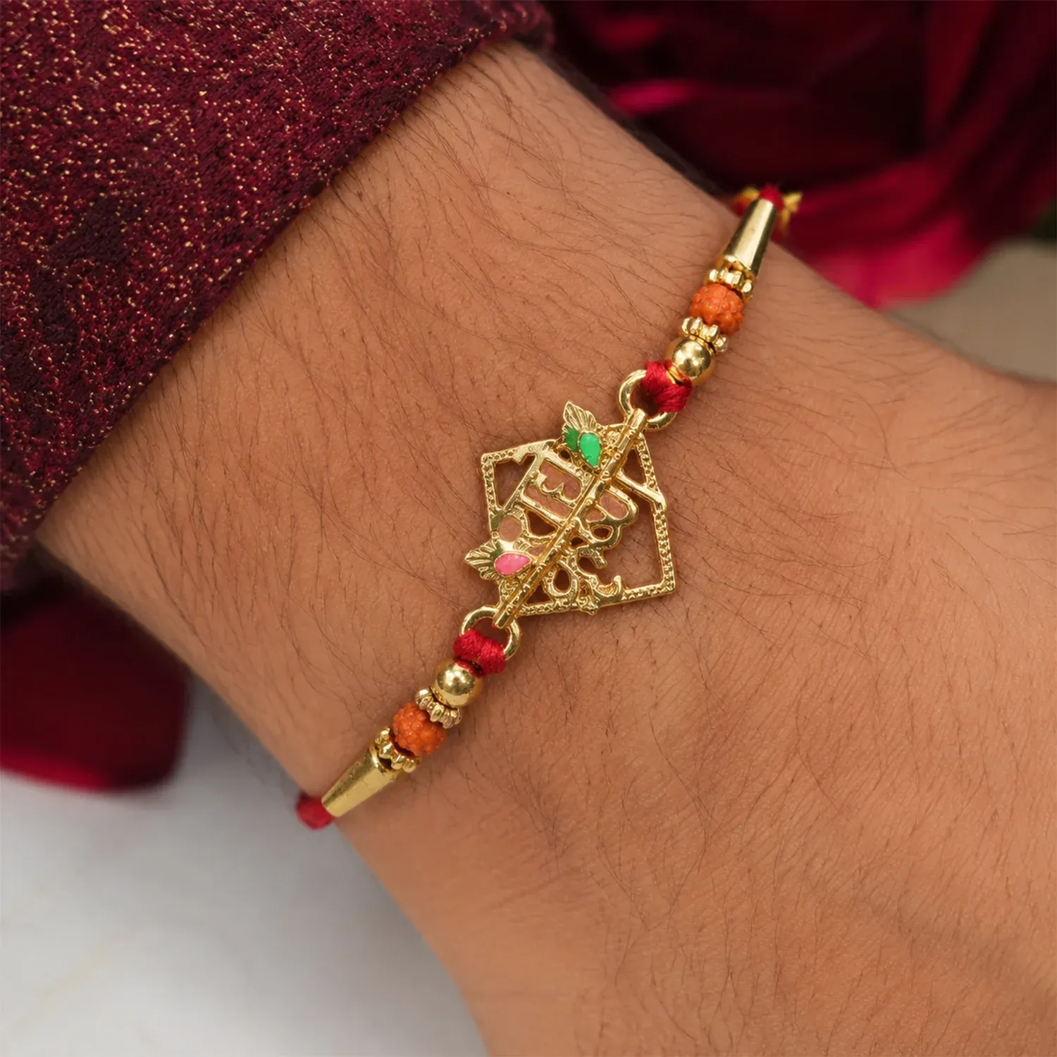 Radha Krishna Rakhi – Elegant Crystal Bead Design for Brother - Detailed Feature View 1