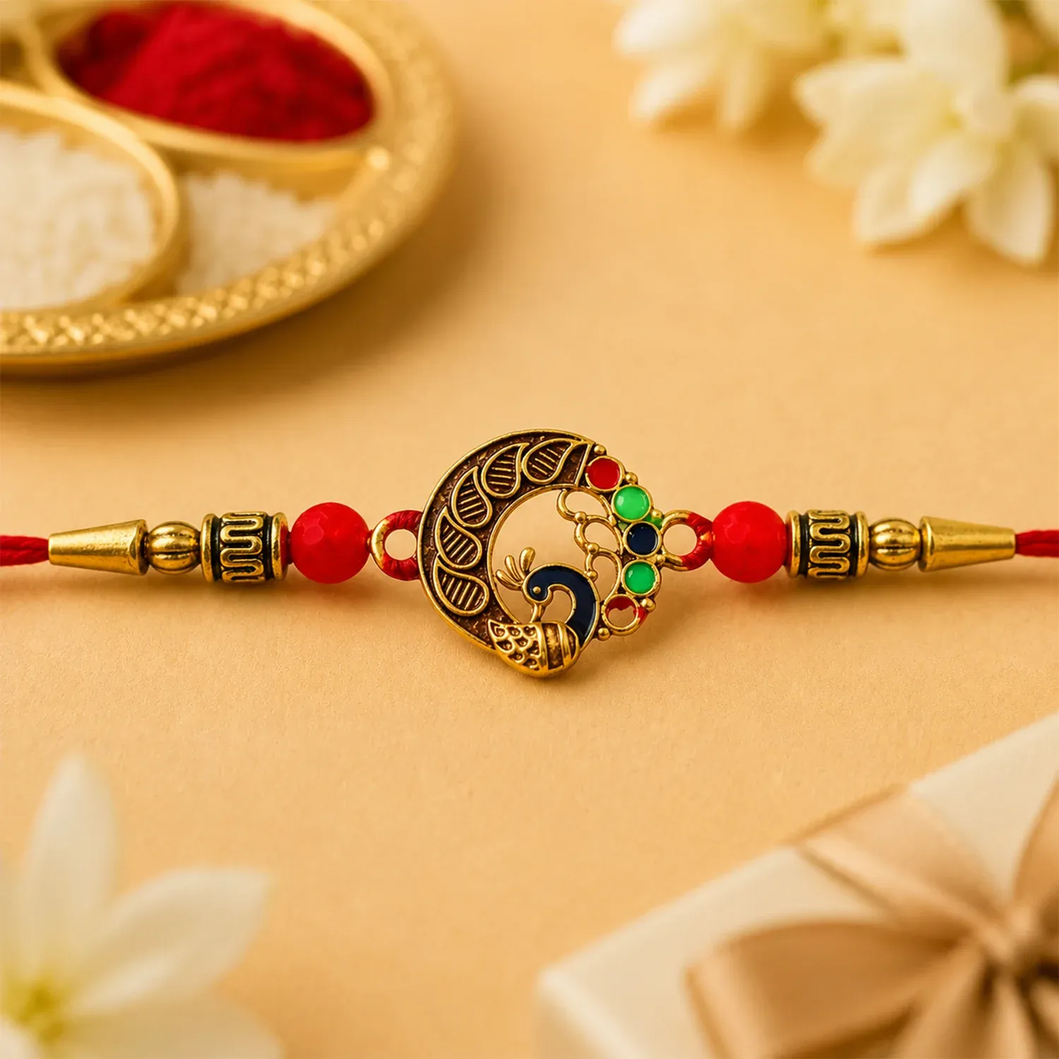 Premium Peacock Design Rakhi, Elegant Round Traditional Rakhi - Buy Online at Alikart