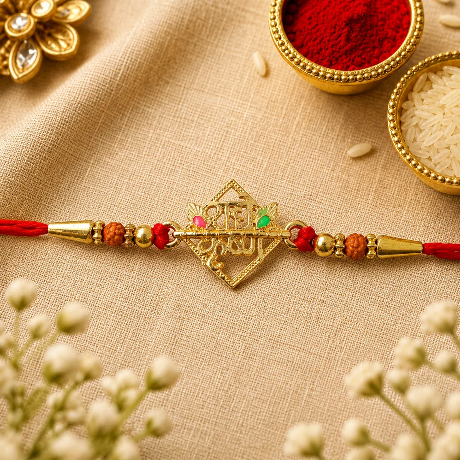 Radha Krishna Rakhi – Elegant Crystal Bead Design for Brother - Detailed Feature View 2