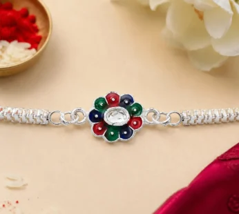 Colorful Petal Rakhi – Elegant Silver Chain for Raksha Bandhan