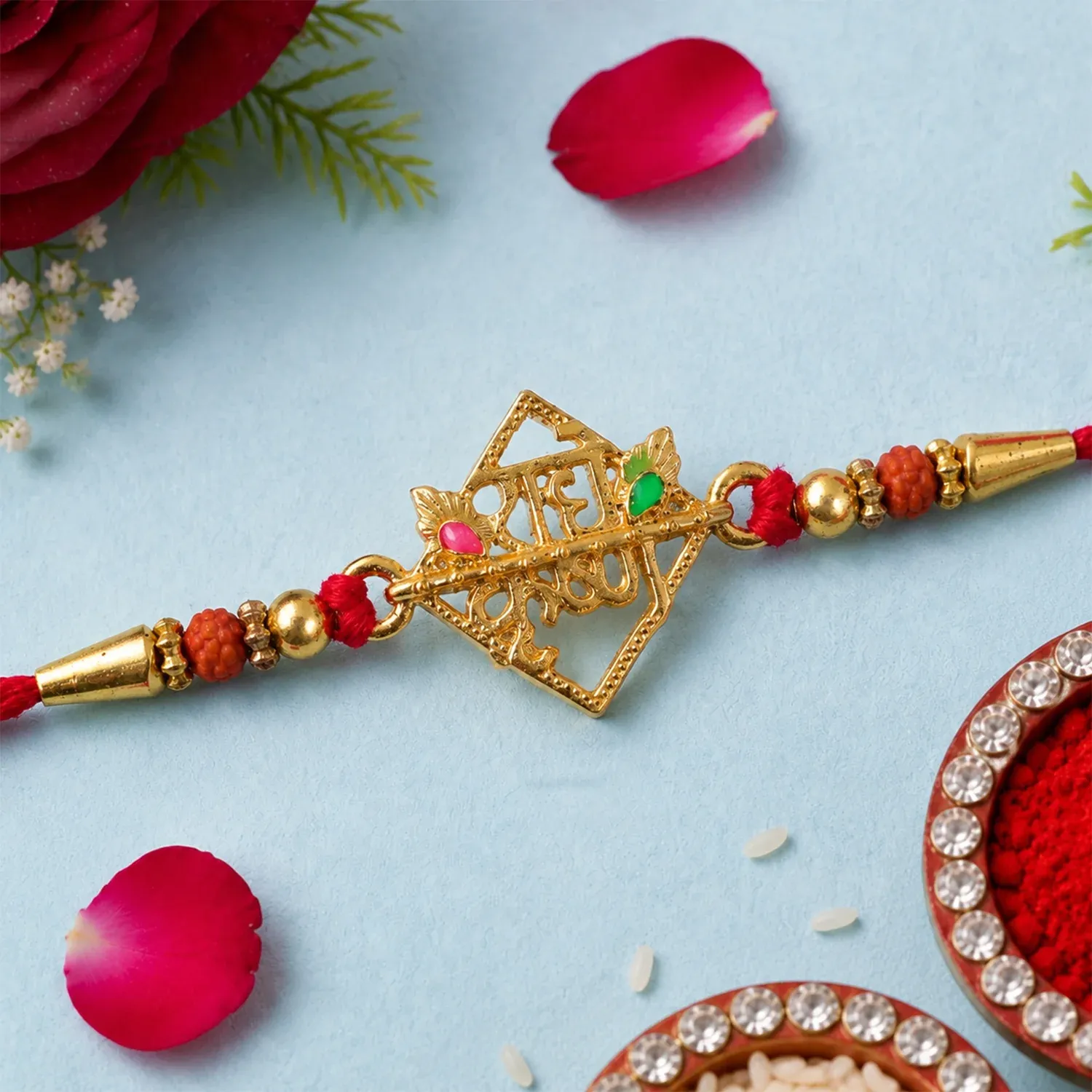 Radha Krishna Rakhi – Elegant Crystal Bead Design for Brother - Detailed Feature View 3