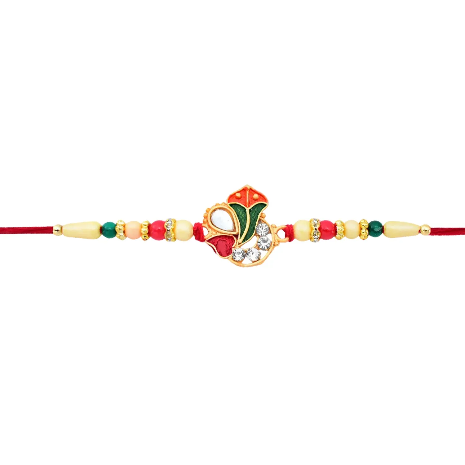 Ganpati Rakhi with Enamel Work and Traditional Beads – Divine Blessing - Detailed Feature View 4