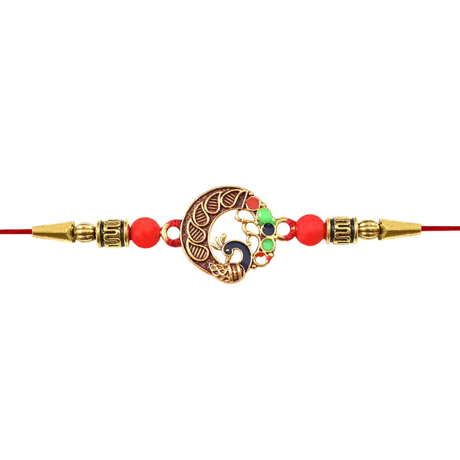 Peacock Design Rakhi, Elegant Round Traditional Rakhi - Detailed Feature View 4