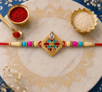 Diamond Shape Rakhi with Stone Embellishments and Beads