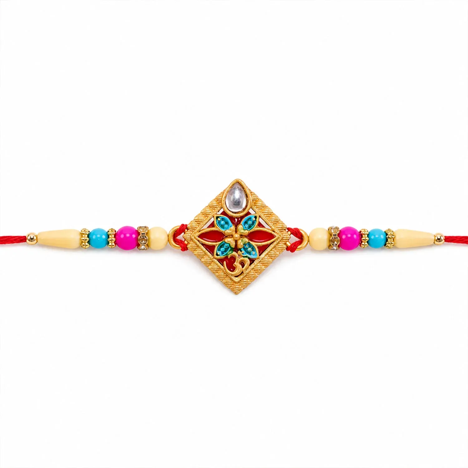 Diamond Shape Rakhi with Stone Embellishments and Beads - Detailed Feature View 4