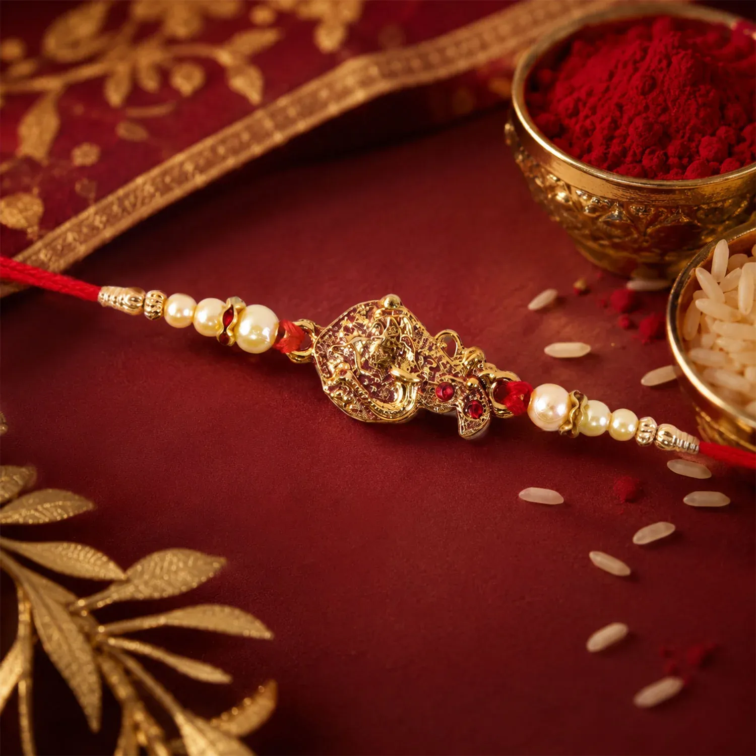 Premium Golden Peacock Rakhi – Pearl Beads & Red Thread for Brother on Raksha Bandhan - Buy Online at Alikart