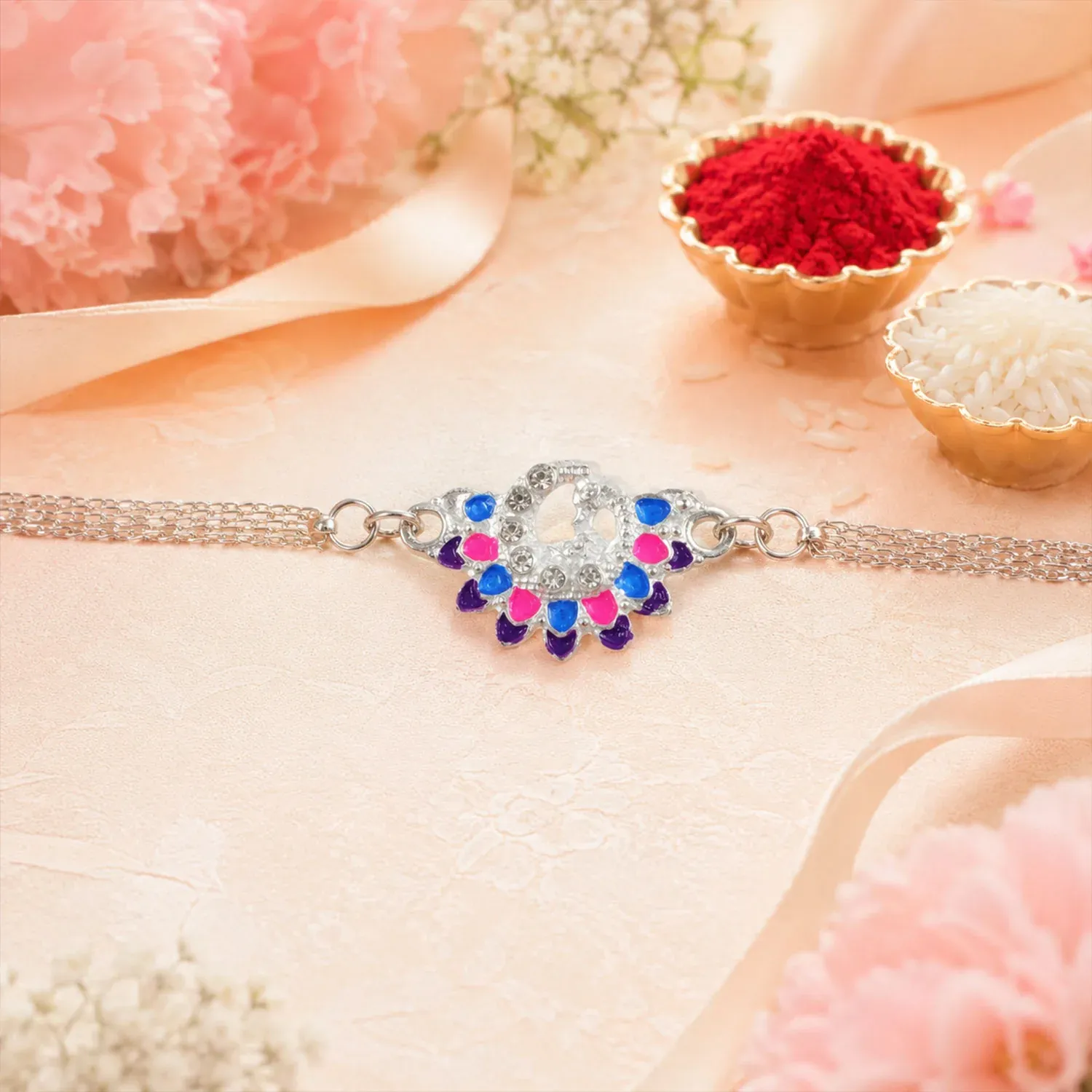 Premium Premium Silver Chain Rakhi with Peacock Motif Rakhi for Brother - Buy Online at Alikart