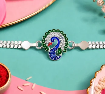 Peacock Meenakari Rakhi with Crystal Chain for Brother