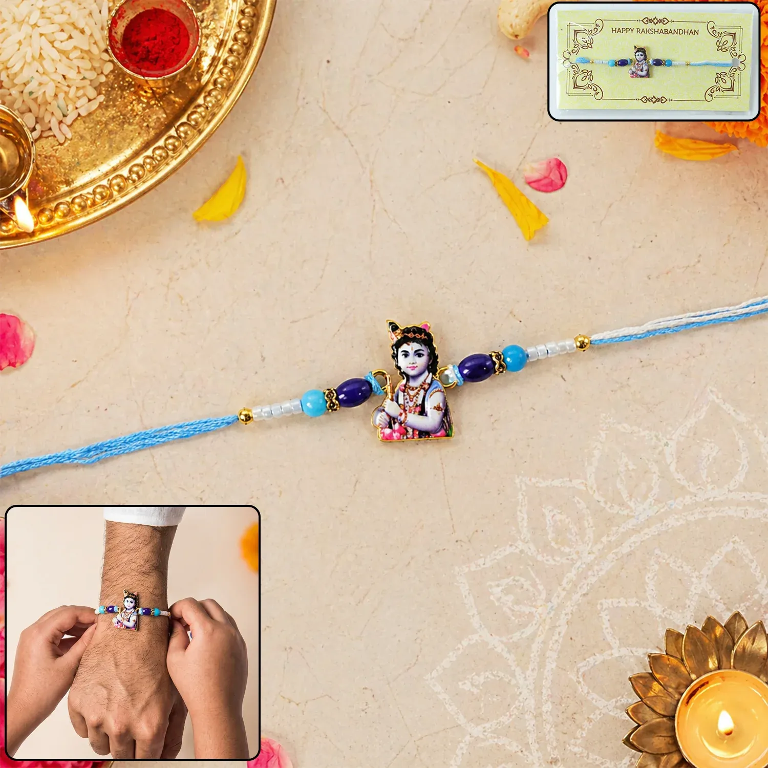 Premium Spiritual Lord Krishna Rakhi – Beautiful & Durable Design for Raksha Bandhan - Buy Online at Alikart