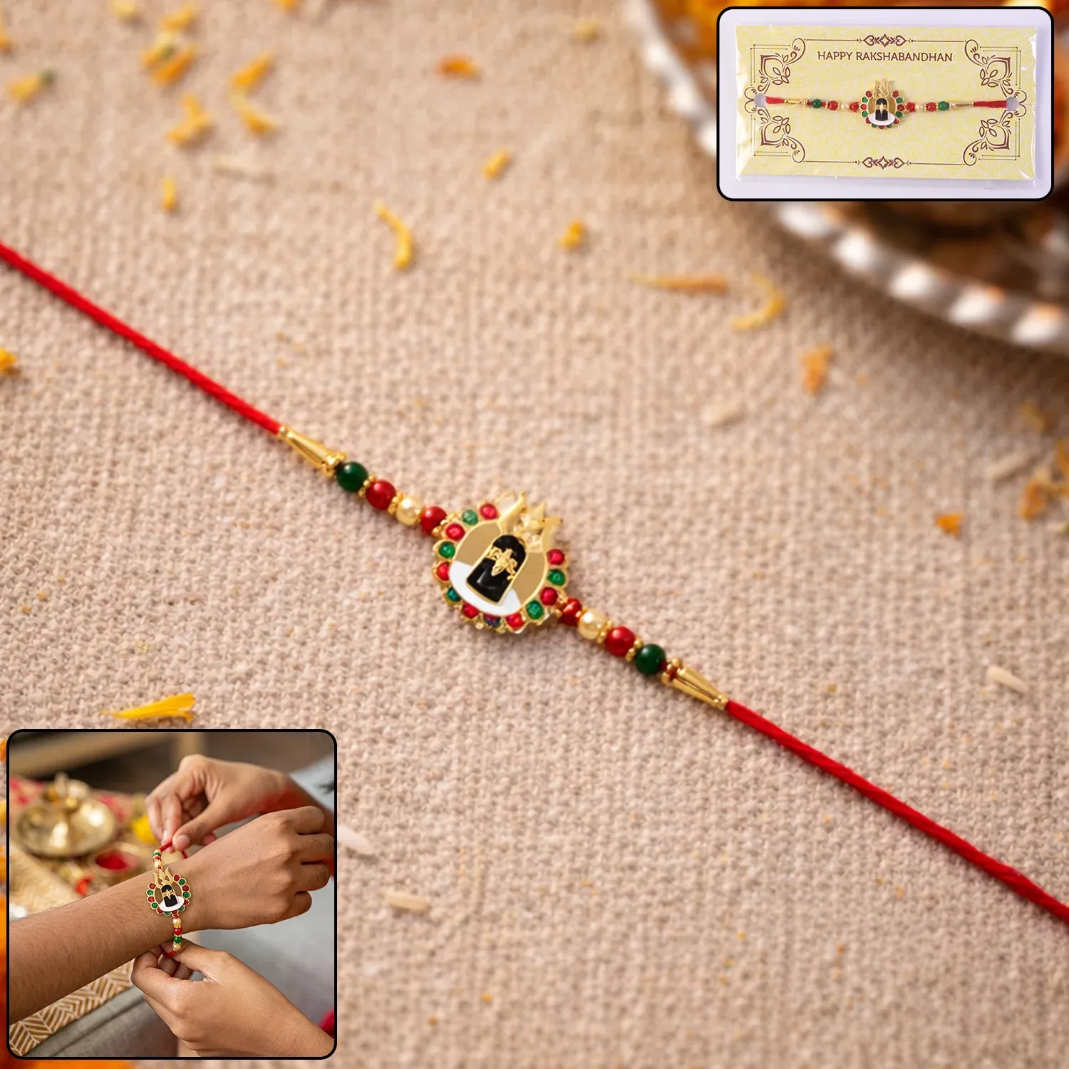 Divine Shivling Rakhi – Spiritual Beads & Traditional Design - Detailed Feature View 1