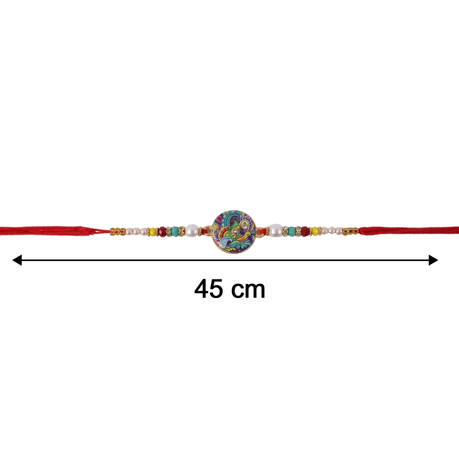 Premium Traditional Thread with Elegant Pearl Beads Lumba Rakhi for Raksha Bandhan - Detailed Feature View 5