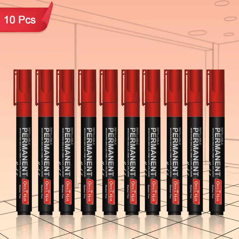 Premium Refillable Red Permanent Marker Pens – Durable Bullet Tip, 10 Pack - Buy Online at Alikart