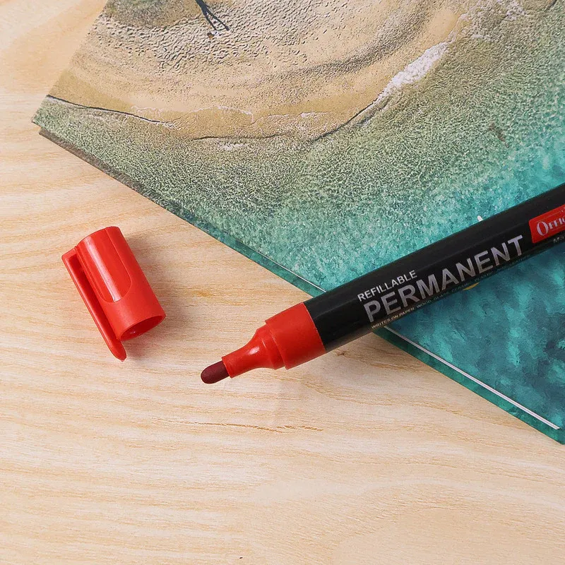 Refillable Red Permanent Marker Pens – Durable Bullet Tip, 10 Pack - Detailed Feature View 1