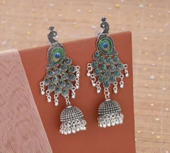 Peacock Jhumka Earrings – Premium Oxidised Silver Ethnic Design