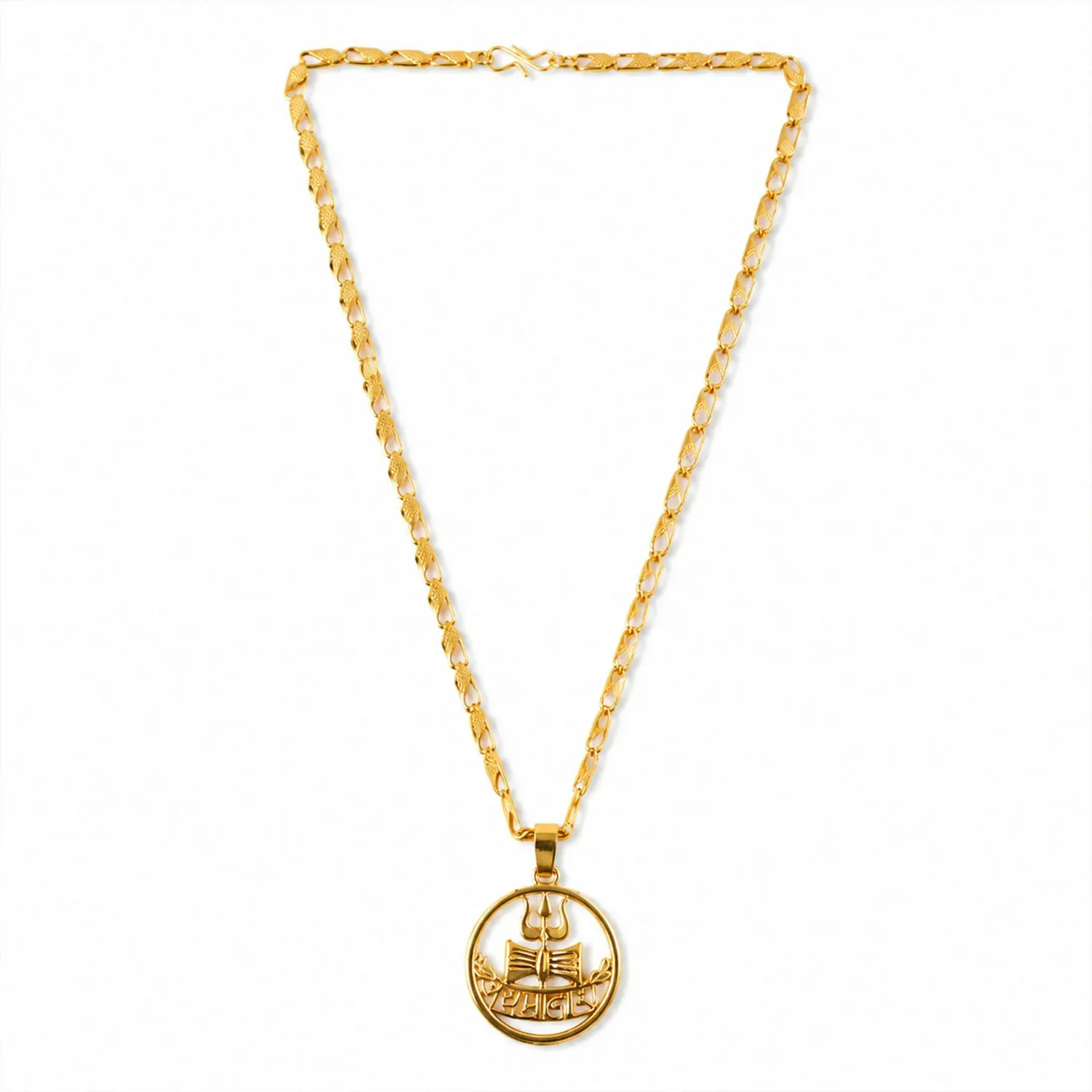 Gold Finish Mahakal Trishul Damru Pendant Chain – Divine Symbol Jewelry - Detailed Feature View 4