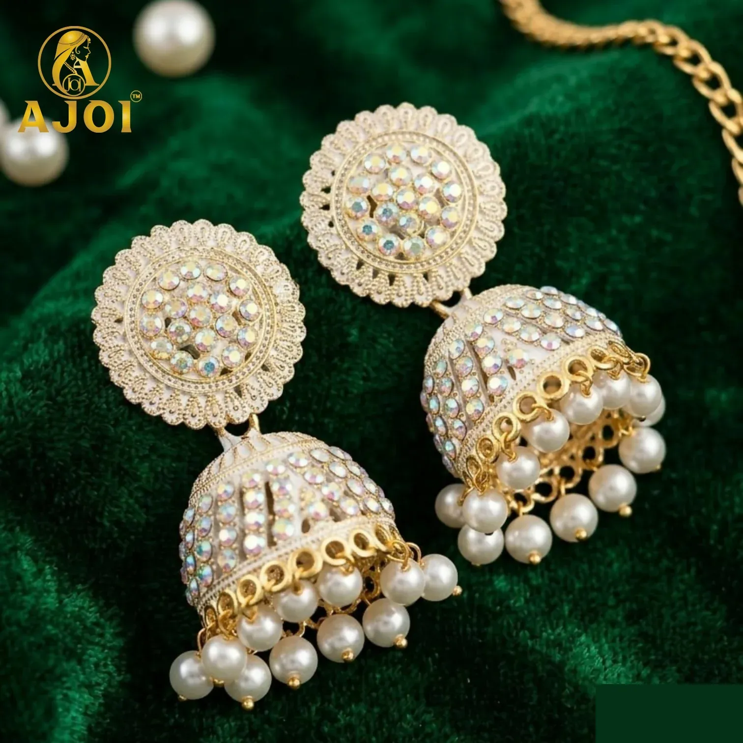 Premium Gold Plated Pearl Jhumka Earrings – Elegant Traditional Jewelry - Buy Online at Alikart