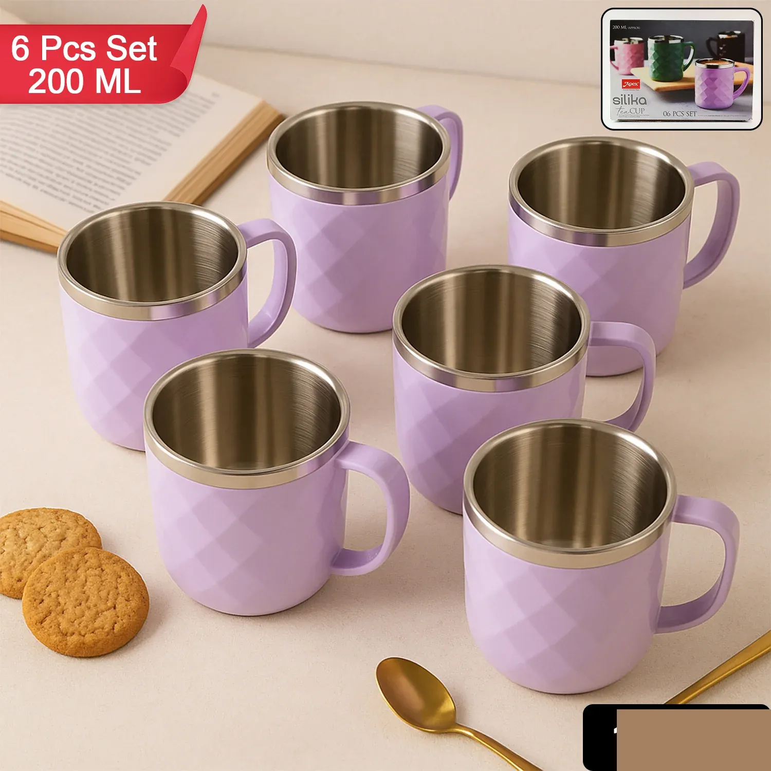 Stainless Steel Tea Cup Set – Elegant 200 ml Double Wall Design - Detailed Feature View 1