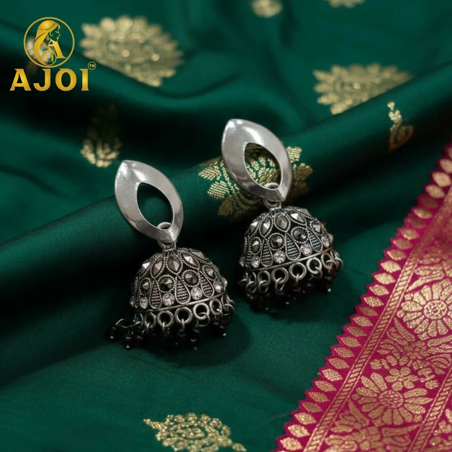 Premium Silver Teardrop Earrings – Vintage Silver Finish with Bead Accents - Buy Online at Alikart