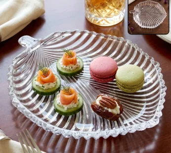 Leaf Shape Glass Serving Tray 20 x 16 cm Platter for Snacks and Dessert (1 Pc)