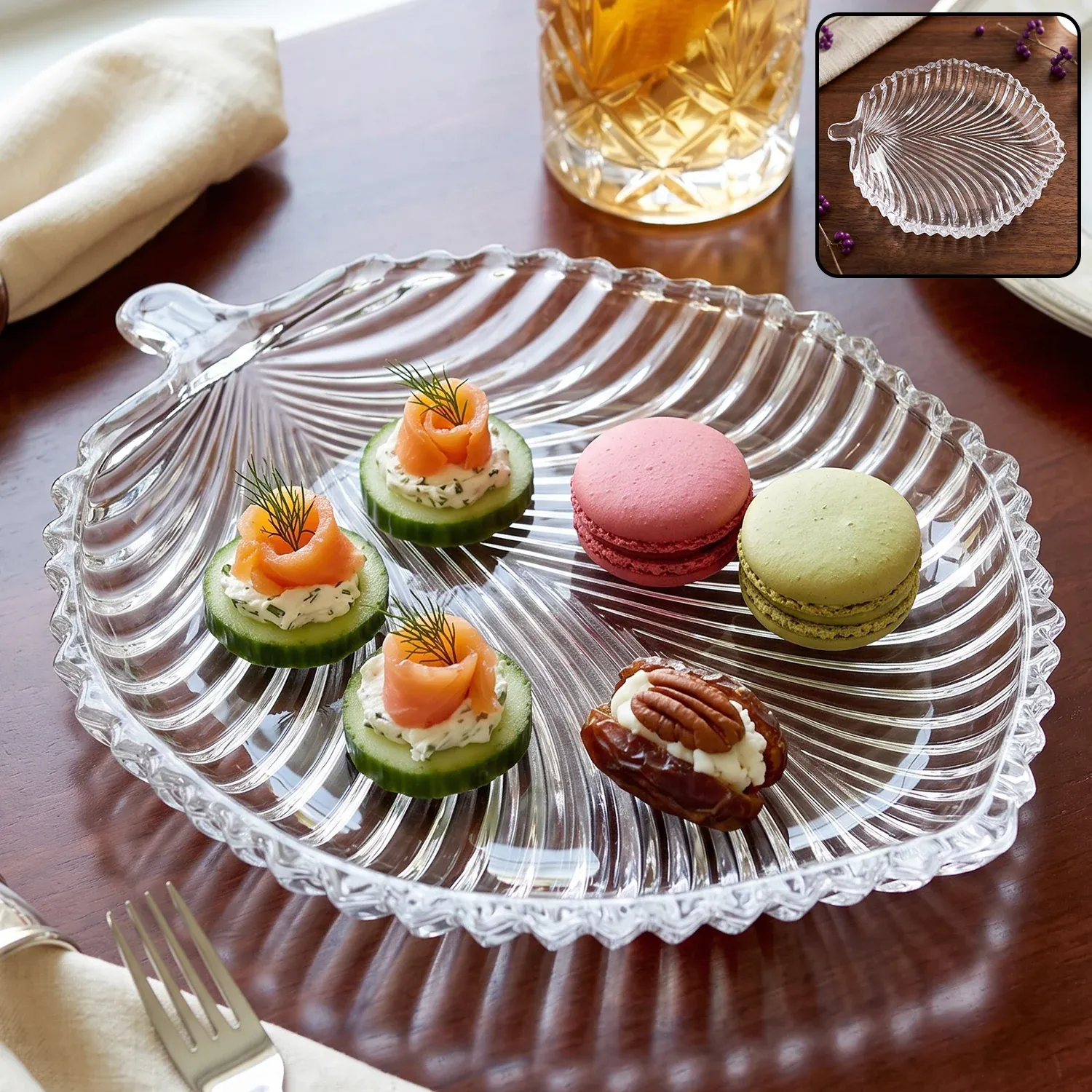 Premium Leaf Shape Glass Serving Tray 20 x 16 cm Platter for Snacks and Dessert (1 Pc) - Buy Online at Alikart