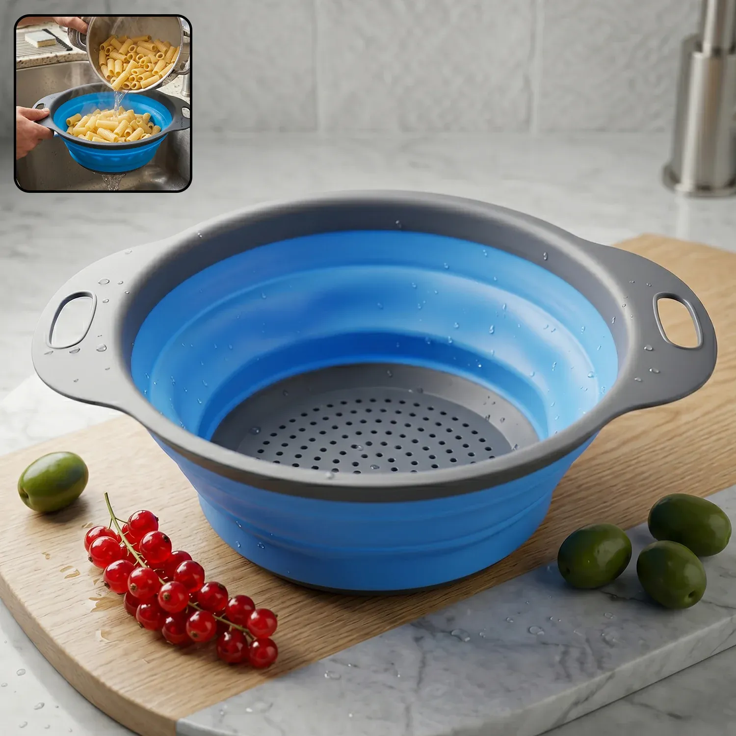 Premium Silicone Collapsible Strainer – Space-Saving Kitchen Tool for Easy Draining - Buy Online at Alikart