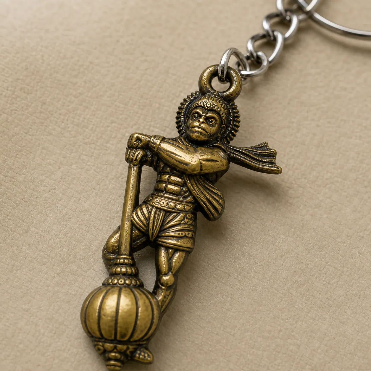 Hanuman with Gada Keychain | Strong Metal Keyring for Devotees & Gifts - Detailed Feature View 4