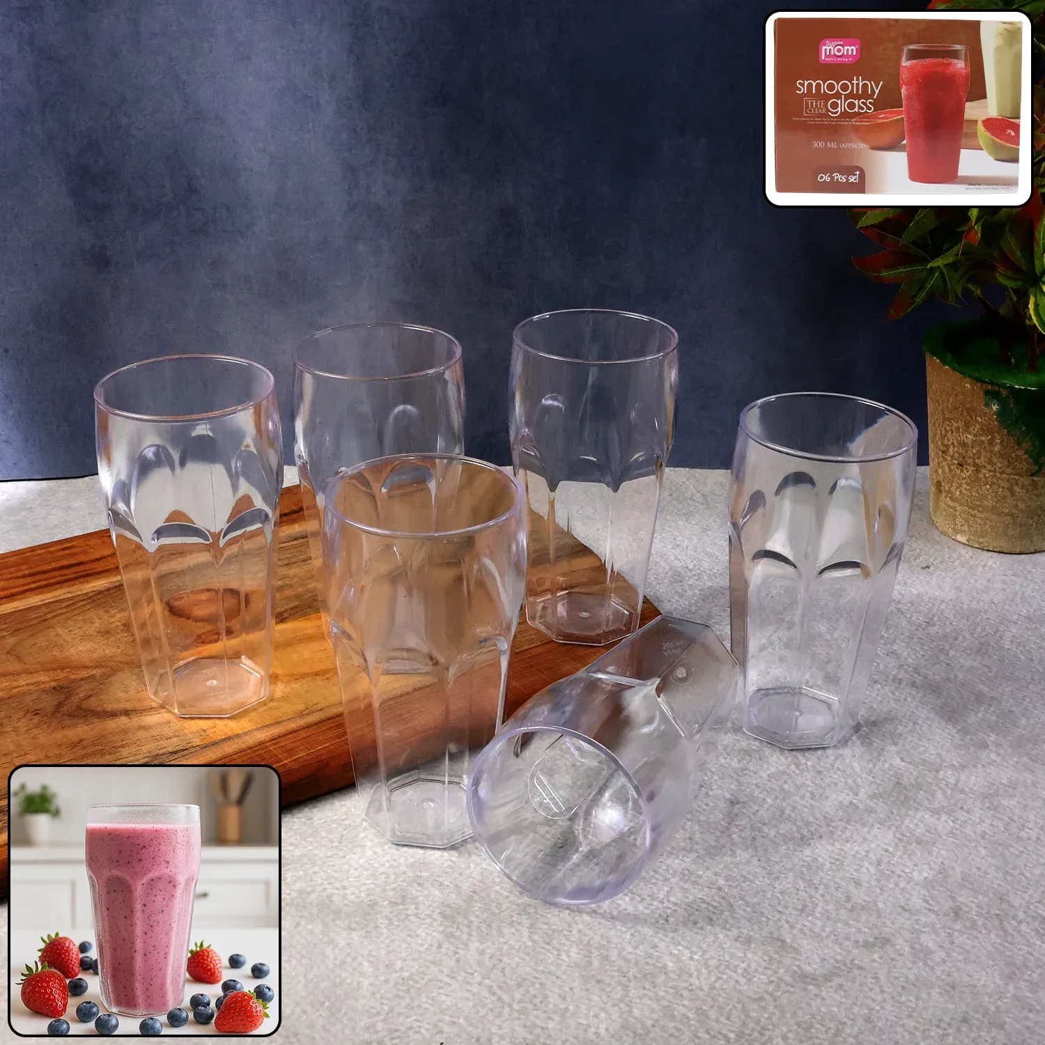 Premium Transparent Smoothie Glass Set – 6 Durable 300ml Tumblers - Buy Online at Alikart