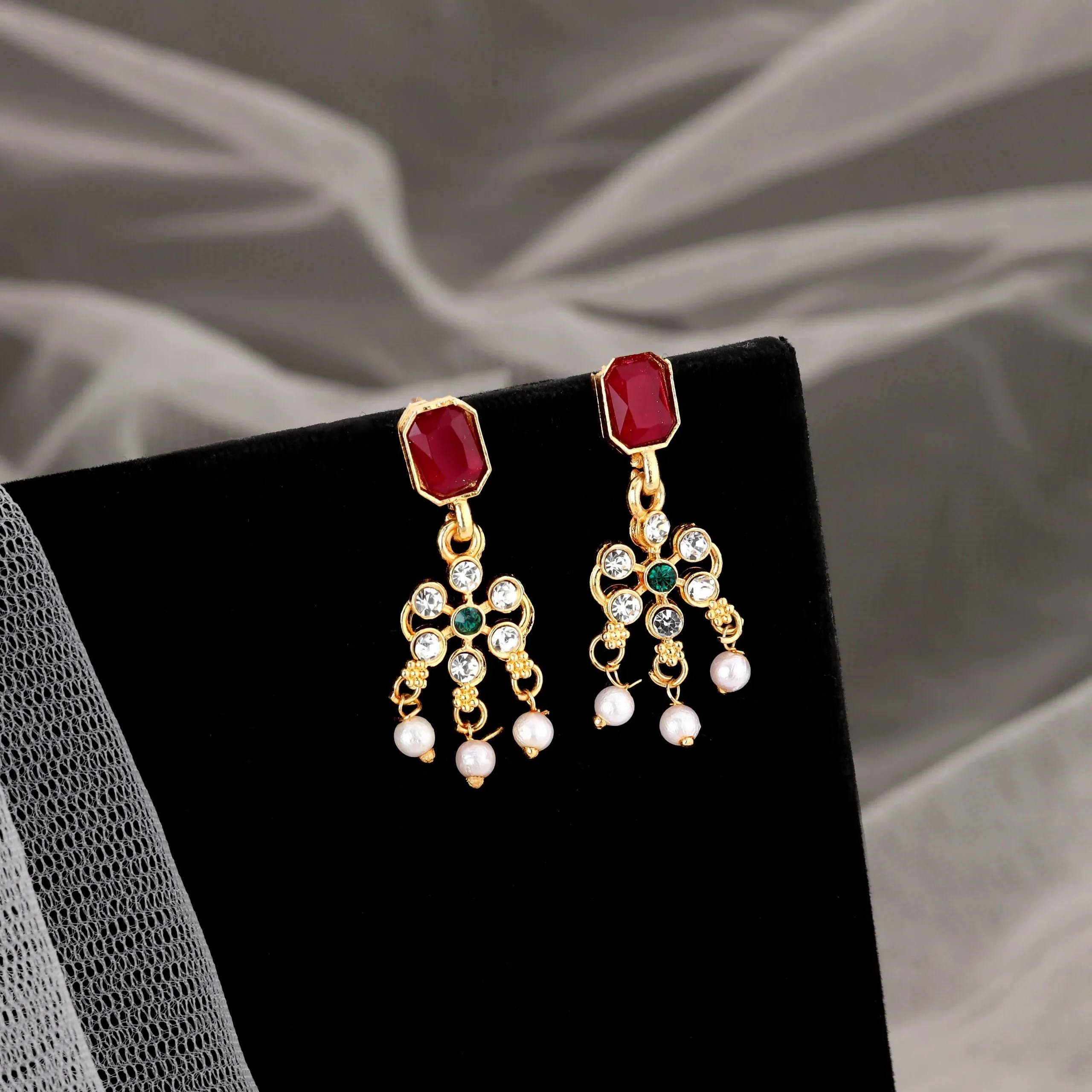 Gold-Toned Pearl Choker Set – Elegant American Diamond Jewellery - Detailed Feature View 1