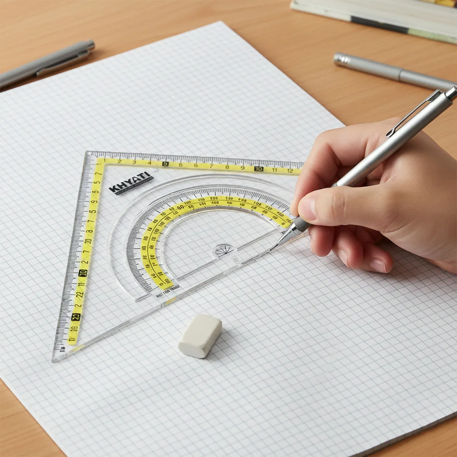 Transparent Set Square with Protractor for Precise Drawing - Detailed Feature View 2