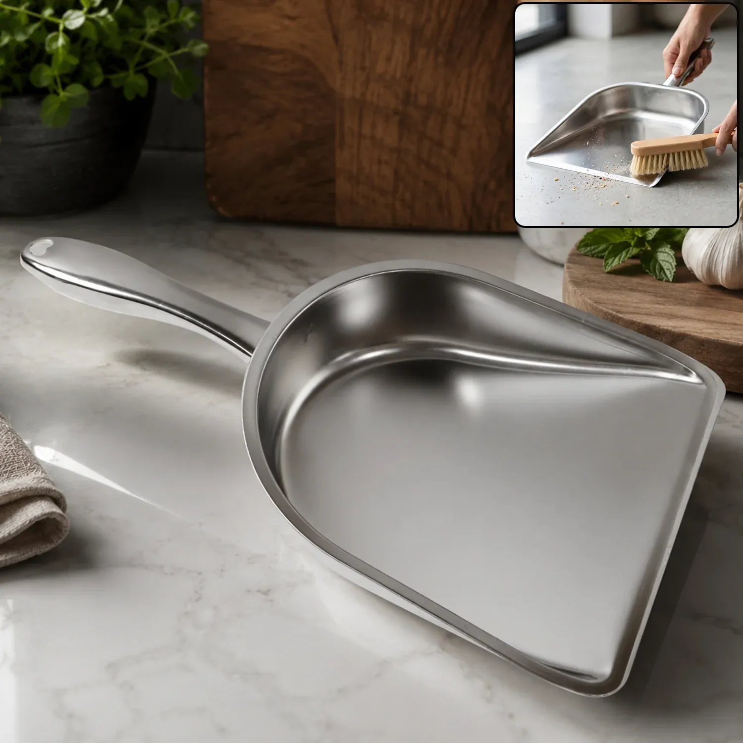 Premium Stainless Steel Dustpan – Heavy Duty Cleaning Tool with Handle - Buy Online at Alikart