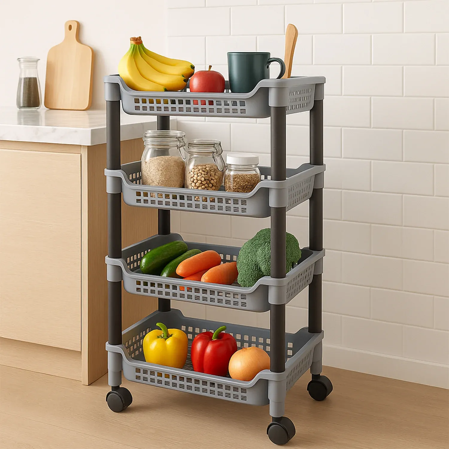 Plastic Storage Rack – 4-Layer Ventilated Multipurpose Organizer - Detailed Feature View 5