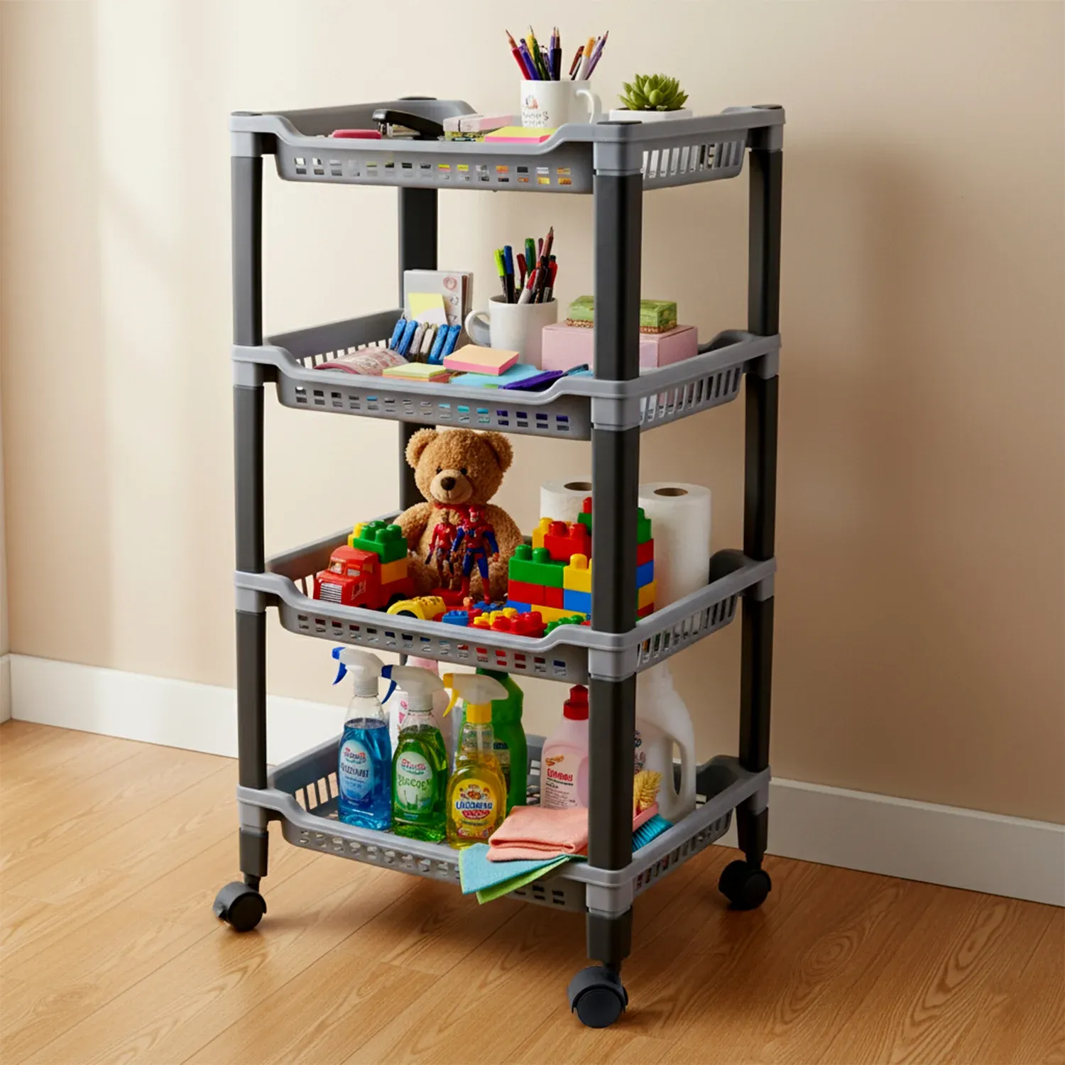 Plastic Storage Rack – 4-Layer Ventilated Multipurpose Organizer - Detailed Feature View 6