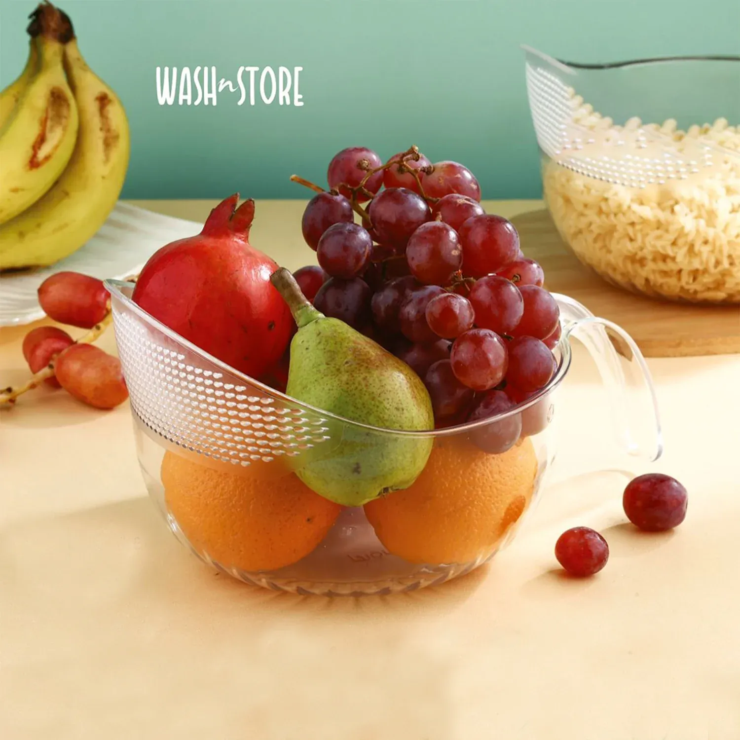 Transparent Plastic Bowl with Handle – Large Multipurpose Kitchen Basket - Detailed Feature View 5
