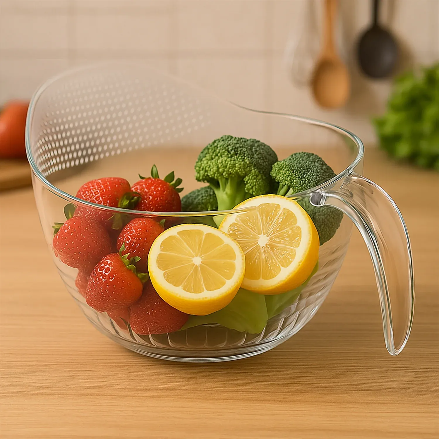 Transparent Plastic Bowl with Handle – Large Multipurpose Kitchen Basket - Detailed Feature View 2