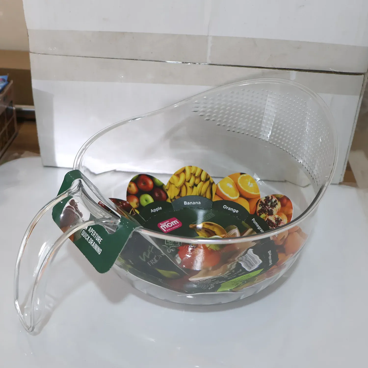 Transparent Plastic Bowl with Handle – Large Multipurpose Kitchen Basket - Detailed Feature View 7