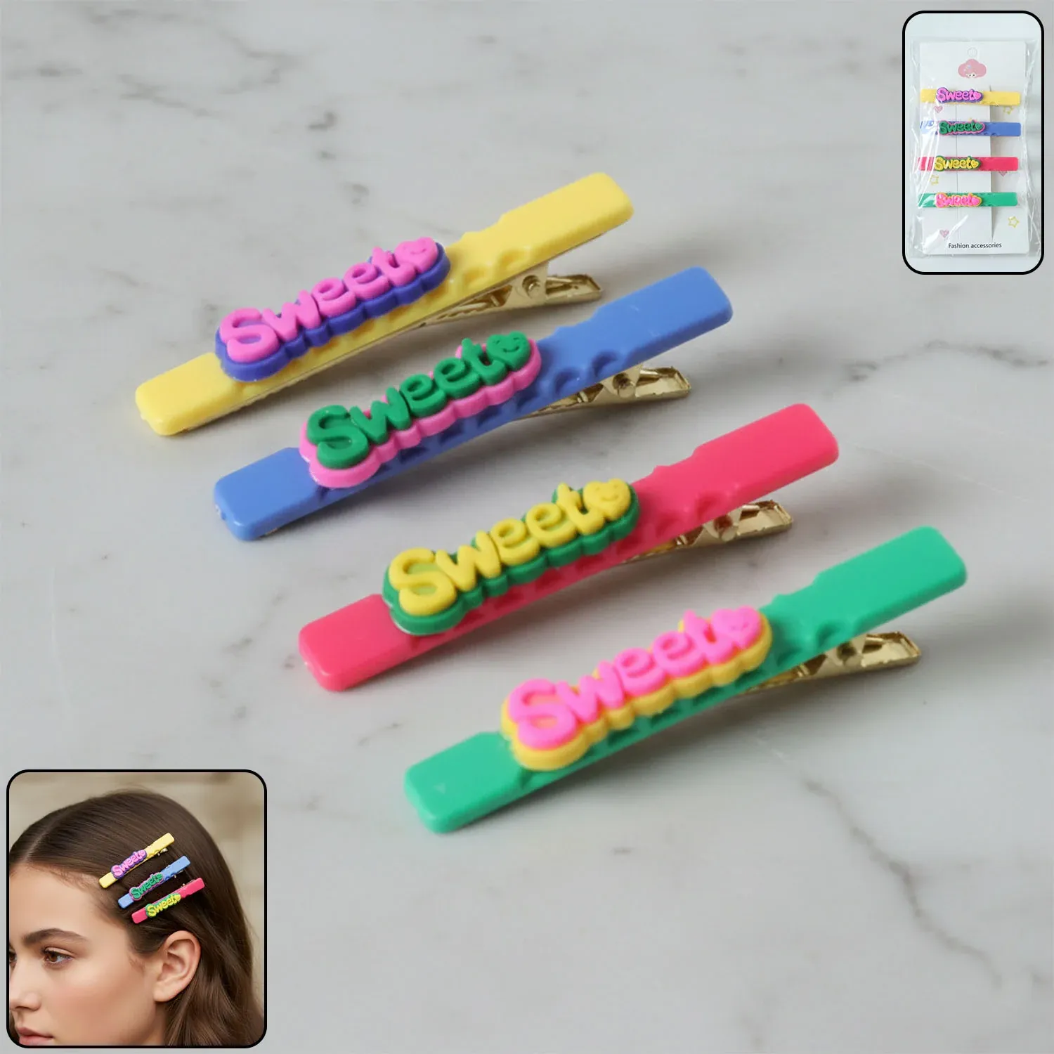 Premium Sweet Text Hair Clip Set – Trendy Lightweight Fashion Pins (4 Pc) - Buy Online at Alikart