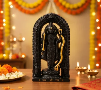 Premium Black & Gold Shri Ram Idol with Decorative Arch
