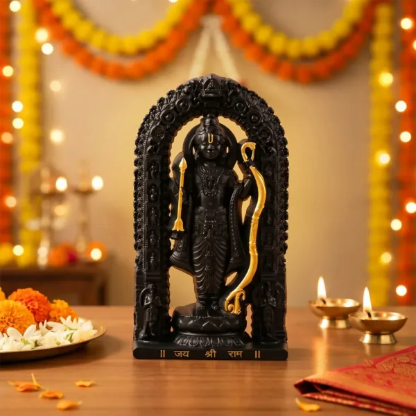 Premium Black & Gold Shri Ram Idol with Decorative Arch