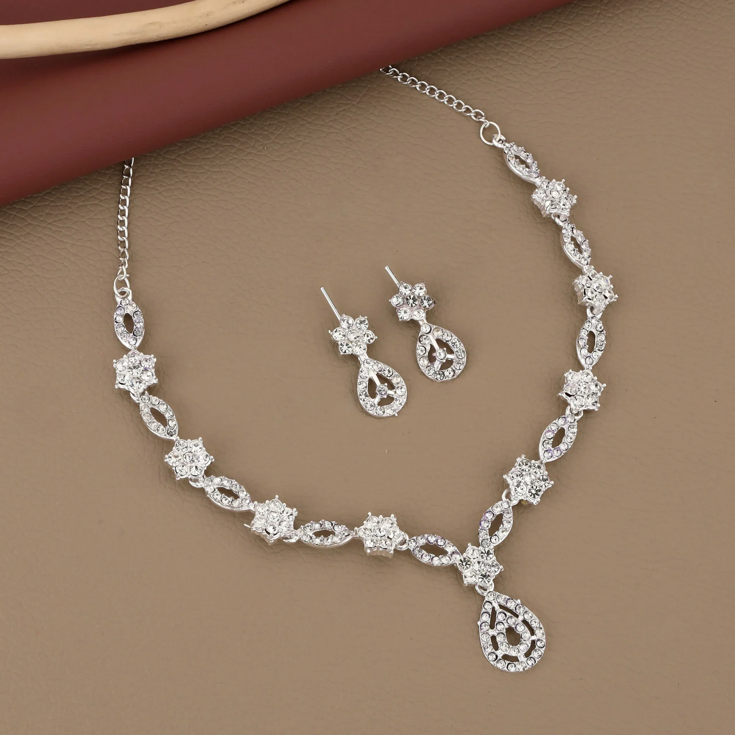 American Diamond Jewellery Set – Silver-Toned Elegant Sparkle